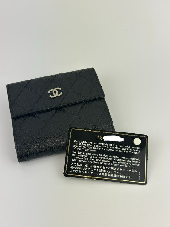 Compact Quilted Black Caviar CC Wallet SHW