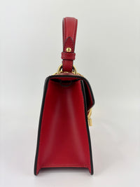 Gucci Sylvie Mini Leather Top Handle Crossbody Bag in Hibiscus Red - Glampot