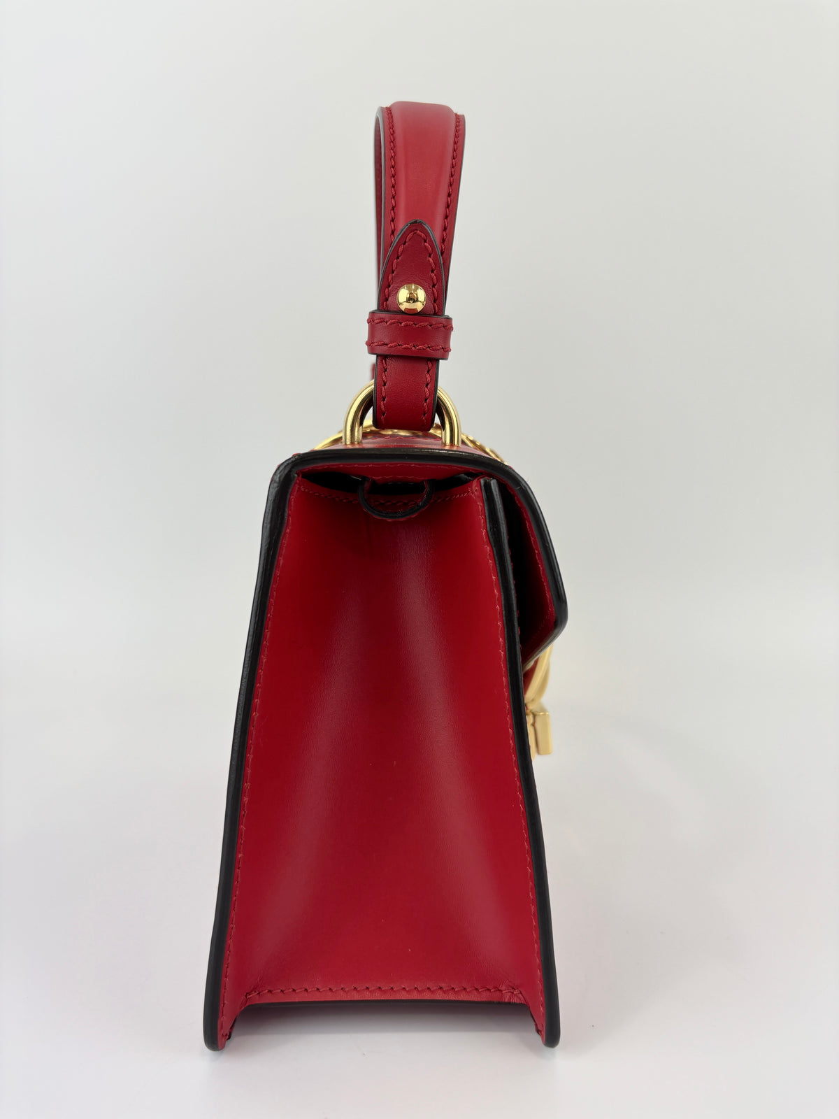 Gucci Sylvie Mini Leather Top Handle Crossbody Bag in Hibiscus Red - Glampot