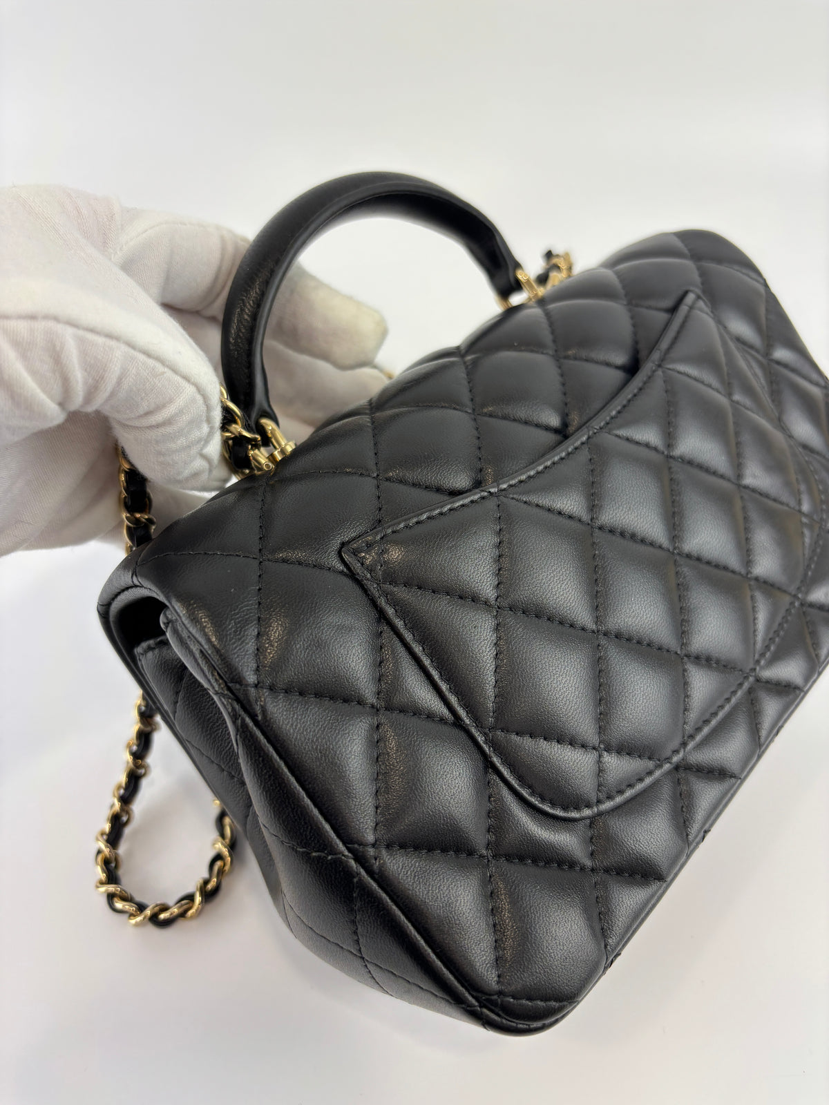 Chanel AS2431 Mini Rectangular Flap Bag with Top Handle in Black Lambskin LGHW - Glampot