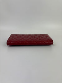 Quilted Long Flap Wallet Red Lambskin SHW - Glampot