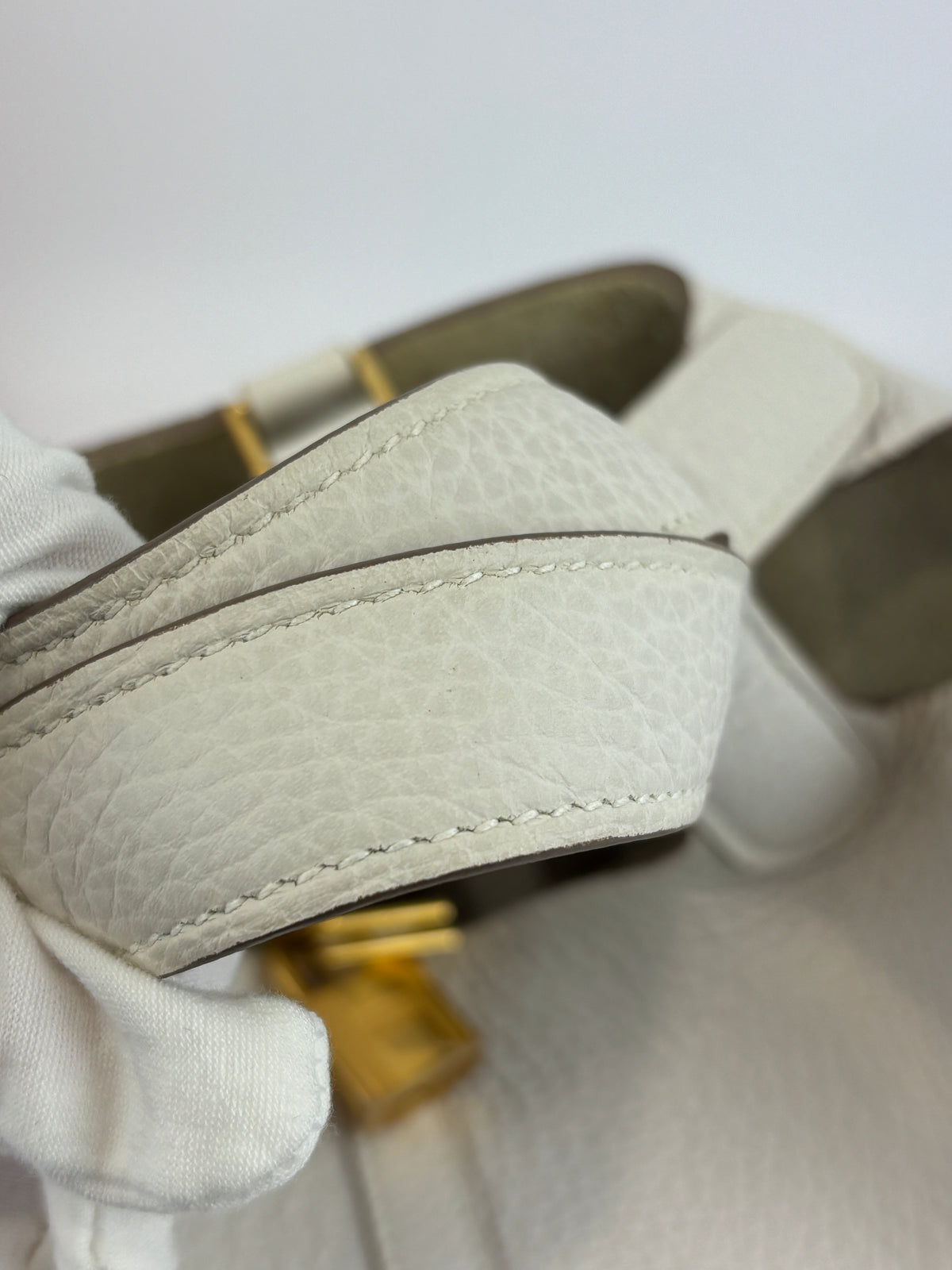 Hermès New White Picotin 18 Clemence Leather Gold Hardware - Glampot