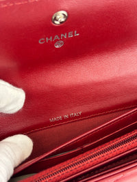 Quilted Long Flap Wallet Red Lambskin SHW - Glampot