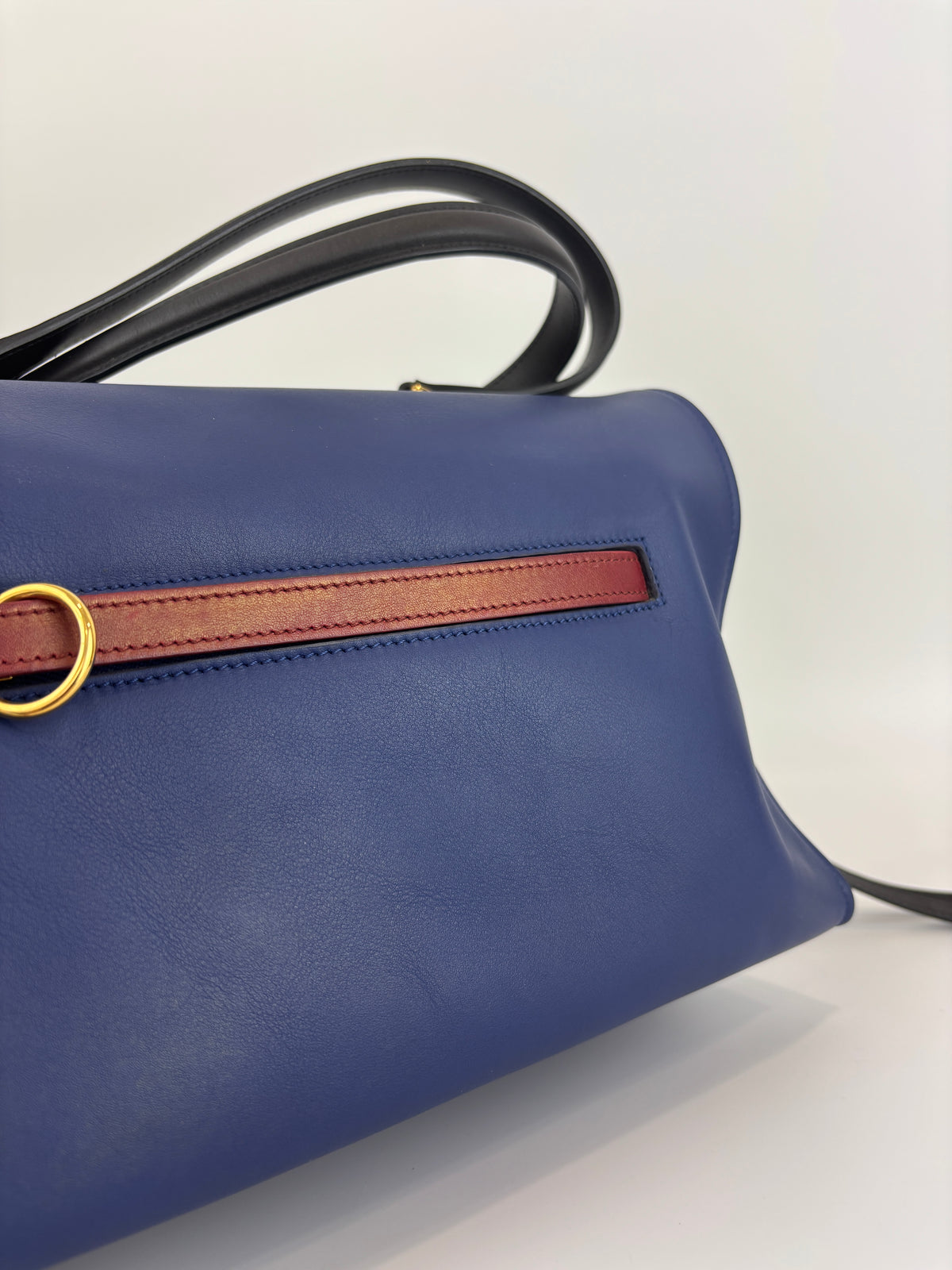Small Smooth Blue Calfskin Tricolor Ring Bag - Glampot