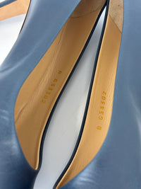Navy Blue Leather Cap Toe Pumps Size 37.5 - Glampot