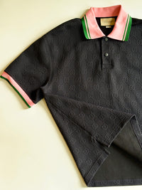 768579 GG Detail Jacquard Polo Shirt with Pink / Green Collar Size M - Glampot