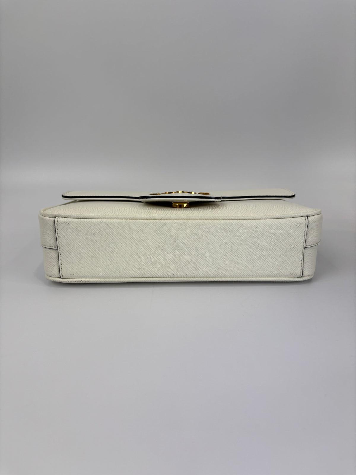 1BD1963 Bianco Saffiano Flap Shoulder Bag - Glampot
