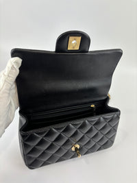 Chanel AS2431 Mini Rectangular Flap Bag with Top Handle in Black Lambskin LGHW - Glampot