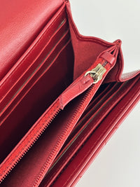 Quilted Long Flap Wallet Red Lambskin SHW - Glampot