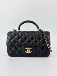 Chanel AS2431 Mini Rectangular Flap Bag with Top Handle in Black Lambskin LGHW - Glampot