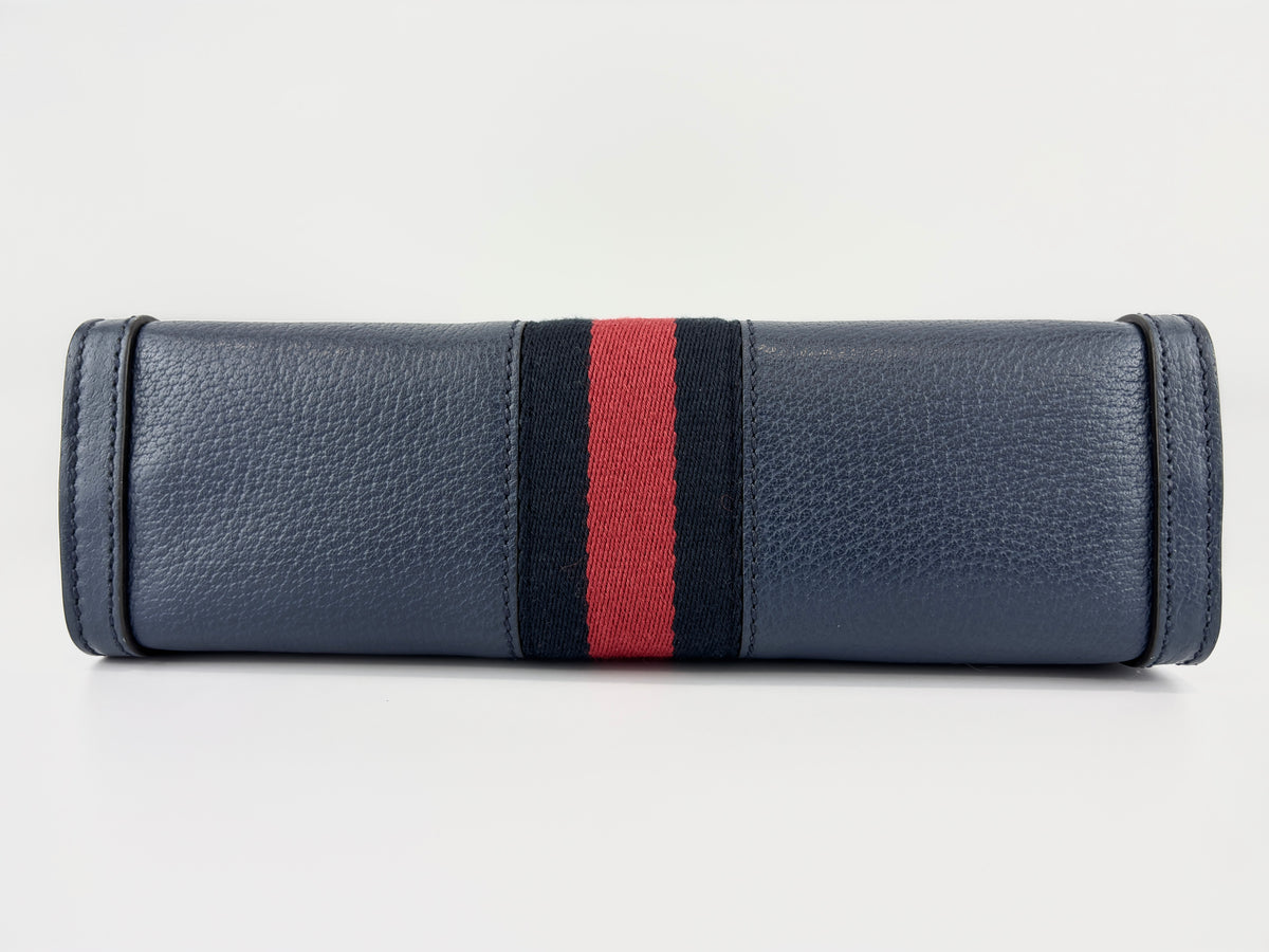 Gucci Ophidia Small Chain GG Web Shoulder Bag in Navy Calfskin - Glampot