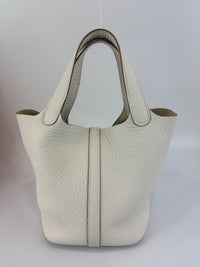 Hermès New White Picotin 18 Clemence Leather Gold Hardware - Glampot