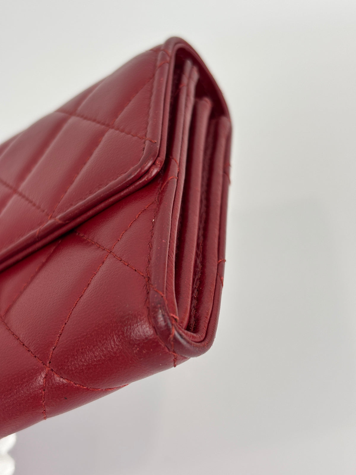 Quilted Long Flap Wallet Red Lambskin SHW - Glampot