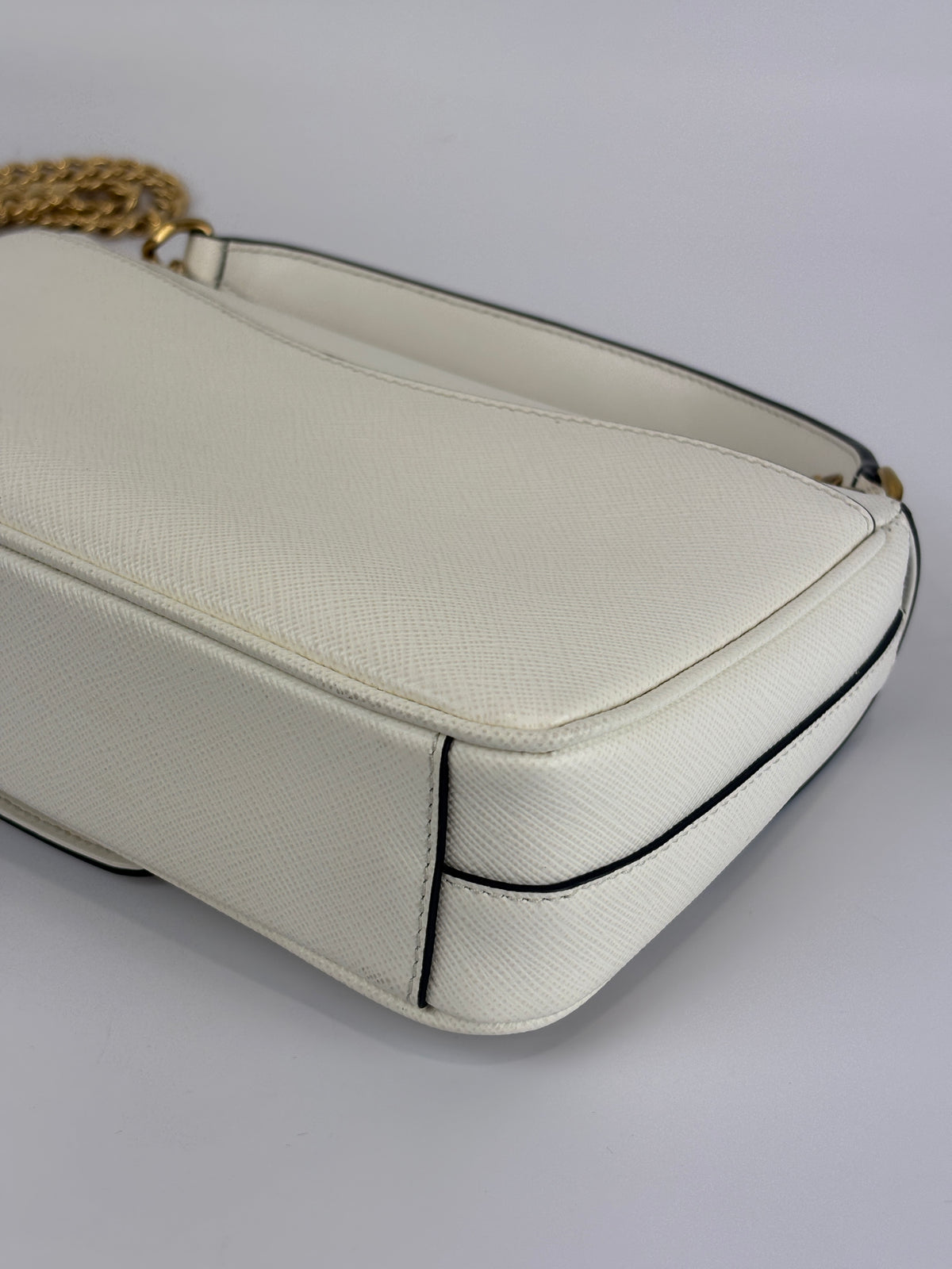 1BD1963 Bianco Saffiano Flap Shoulder Bag - Glampot