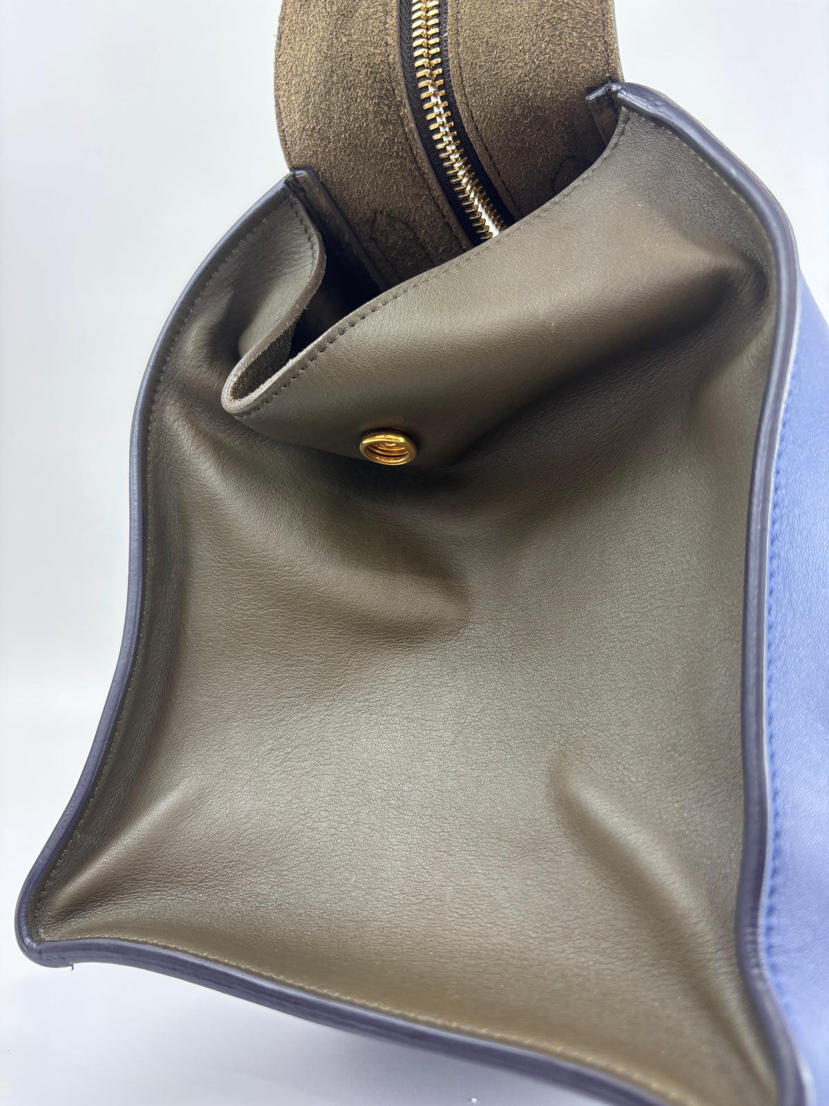 Small Smooth Blue Calfskin Tricolor Ring Bag - Glampot