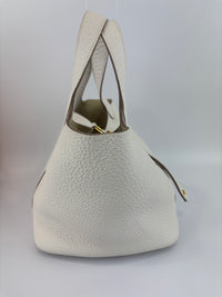 Hermès New White Picotin 18 Clemence Leather Gold Hardware - Glampot