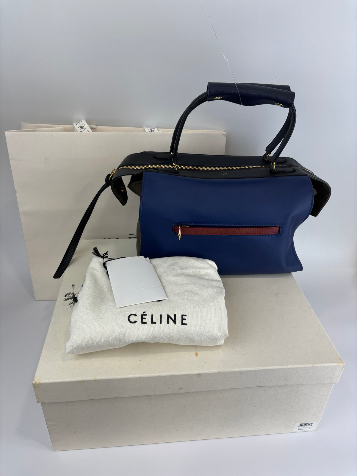 Small Smooth Blue Calfskin Tricolor Ring Bag - Glampot