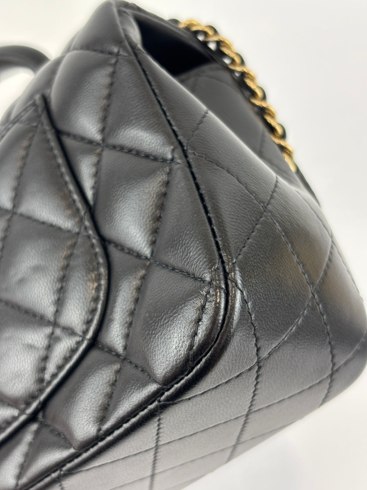 Chanel AS2431 Mini Rectangular Flap Bag with Top Handle in Black Lambskin LGHW - Glampot