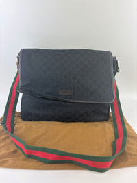 Gucci Black Web Strap Flap Messenger GG Canvas Medium - Glampot