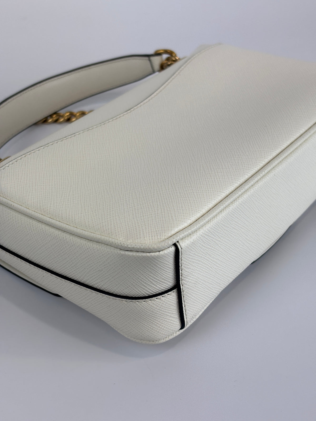 1BD1963 Bianco Saffiano Flap Shoulder Bag - Glampot
