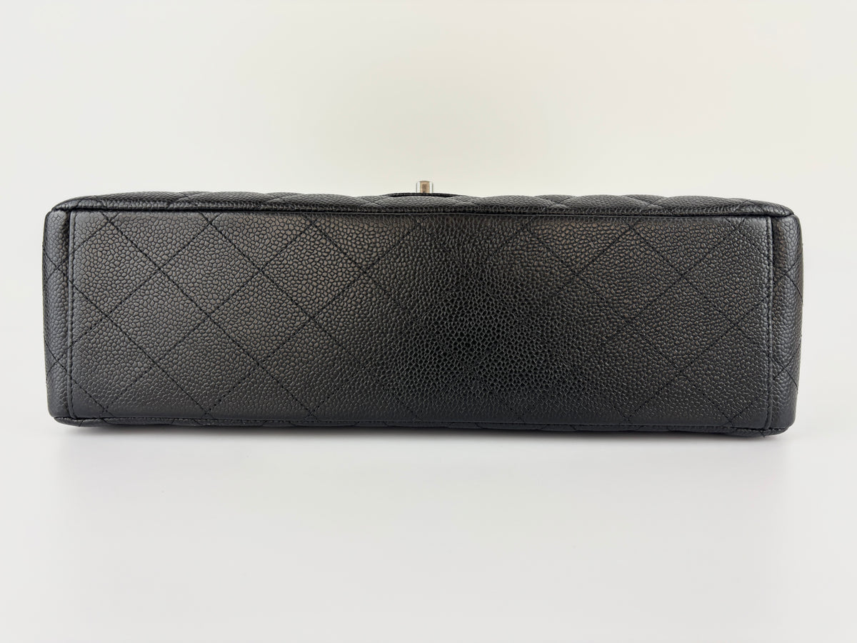 Maxi Classic Double Flap Bag Black Caviar Leather SHW - Glampot