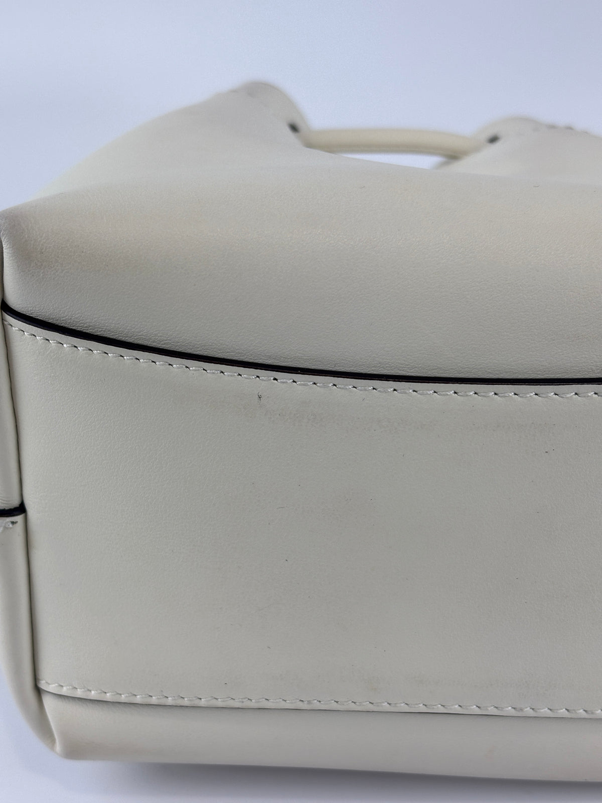 Jimmy Choo Small Bon Bon Leather Bucket Bag in White - Glampot