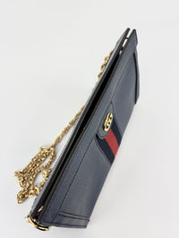 Gucci Ophidia Small Chain GG Web Shoulder Bag in Navy Calfskin - Glampot