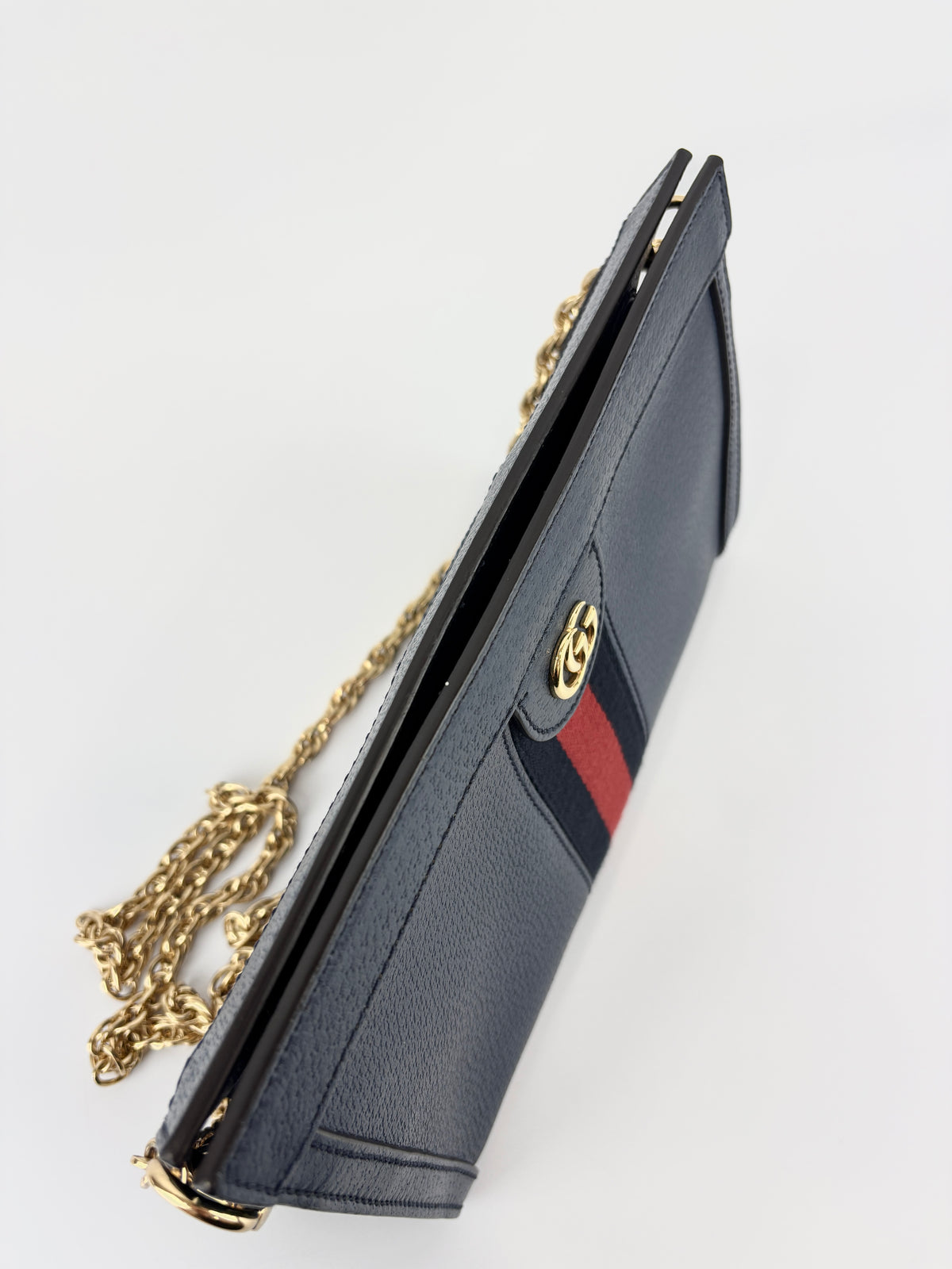 Gucci Ophidia Small Chain GG Web Shoulder Bag in Navy Calfskin - Glampot