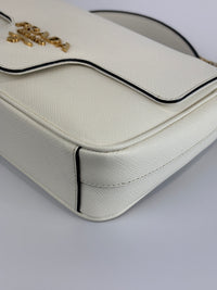 1BD1963 Bianco Saffiano Flap Shoulder Bag - Glampot
