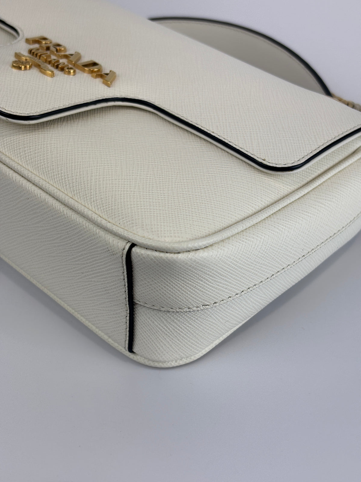 1BD1963 Bianco Saffiano Flap Shoulder Bag - Glampot