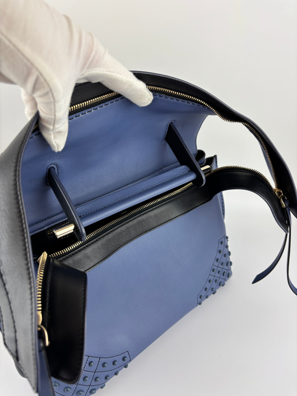 Black / Blue Calf Leather Medium Wave Bag - Glampot