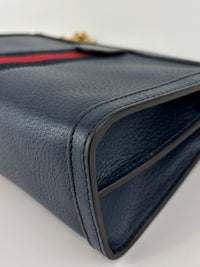 Gucci Ophidia Small Chain GG Web Shoulder Bag in Navy Calfskin - Glampot