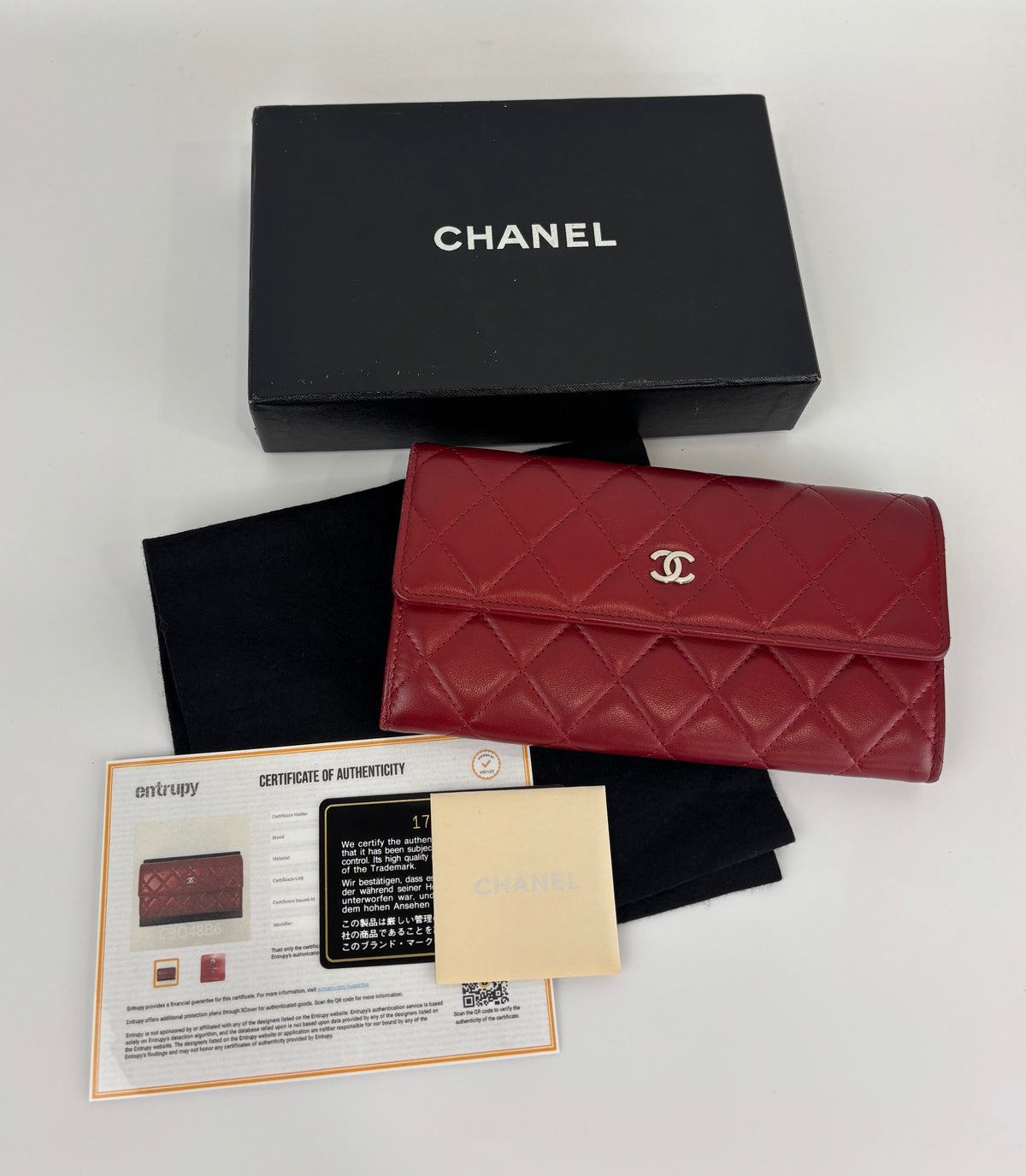 Quilted Long Flap Wallet Red Lambskin SHW - Glampot
