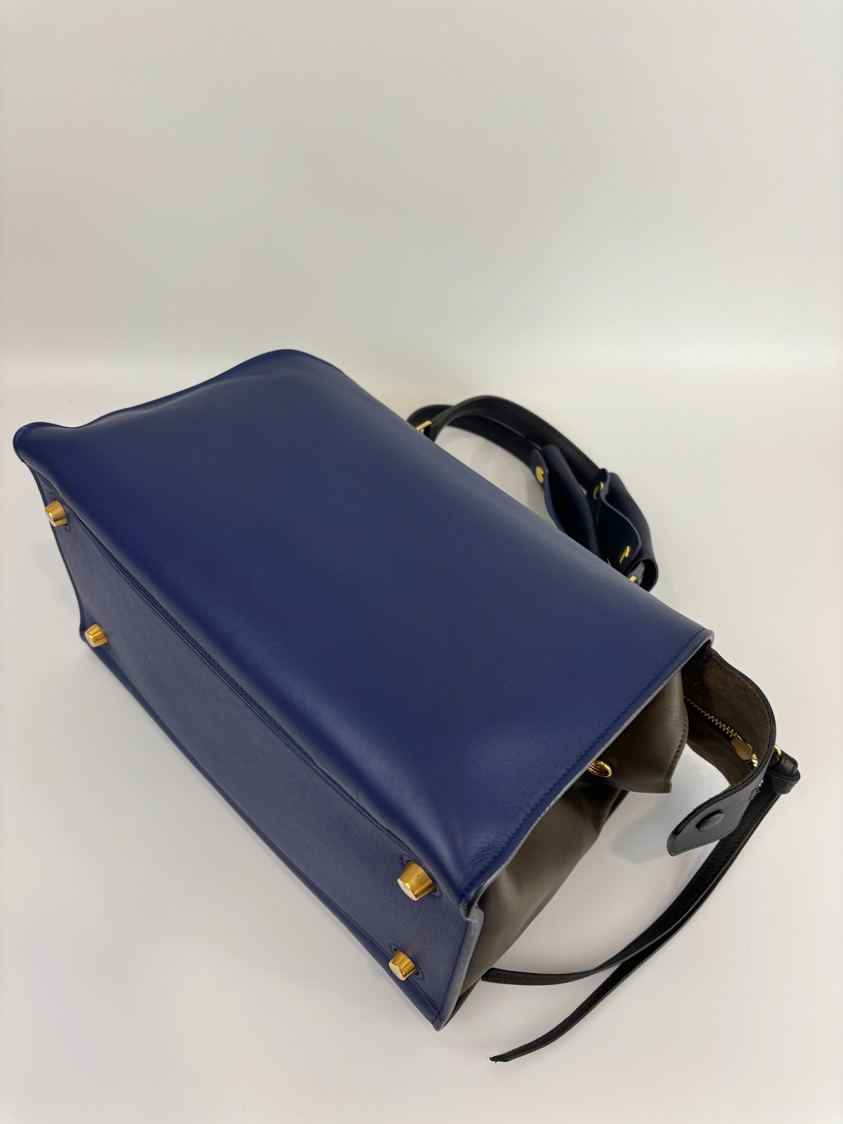 Small Smooth Blue Calfskin Tricolor Ring Bag - Glampot