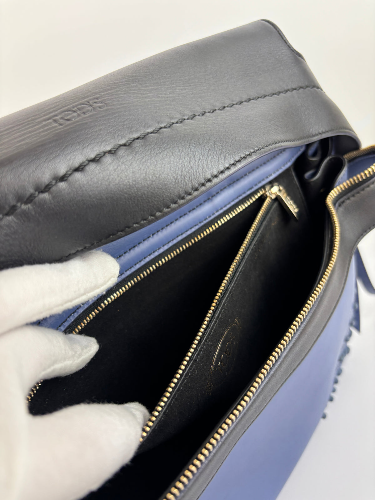 Black / Blue Calf Leather Medium Wave Bag - Glampot