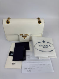 1BD1963 Bianco Saffiano Flap Shoulder Bag - Glampot