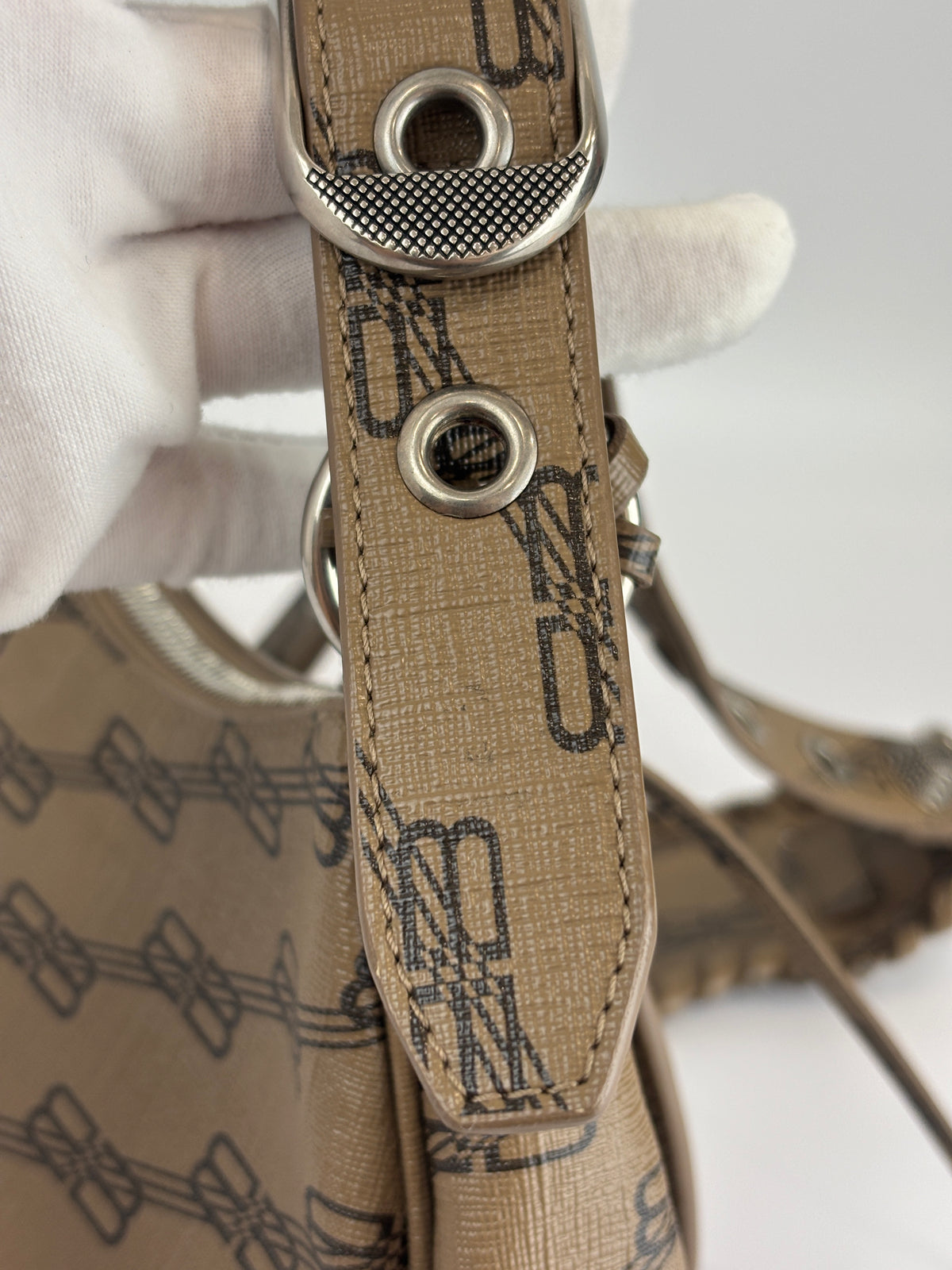 Le Cagole Extra Small Monogram Coated Canvas Shoulder Bag in Brown - Glampot