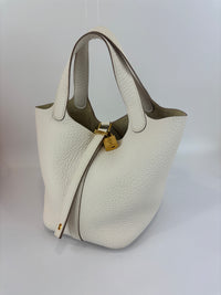 Hermès New White Picotin 18 Clemence Leather Gold Hardware - Glampot