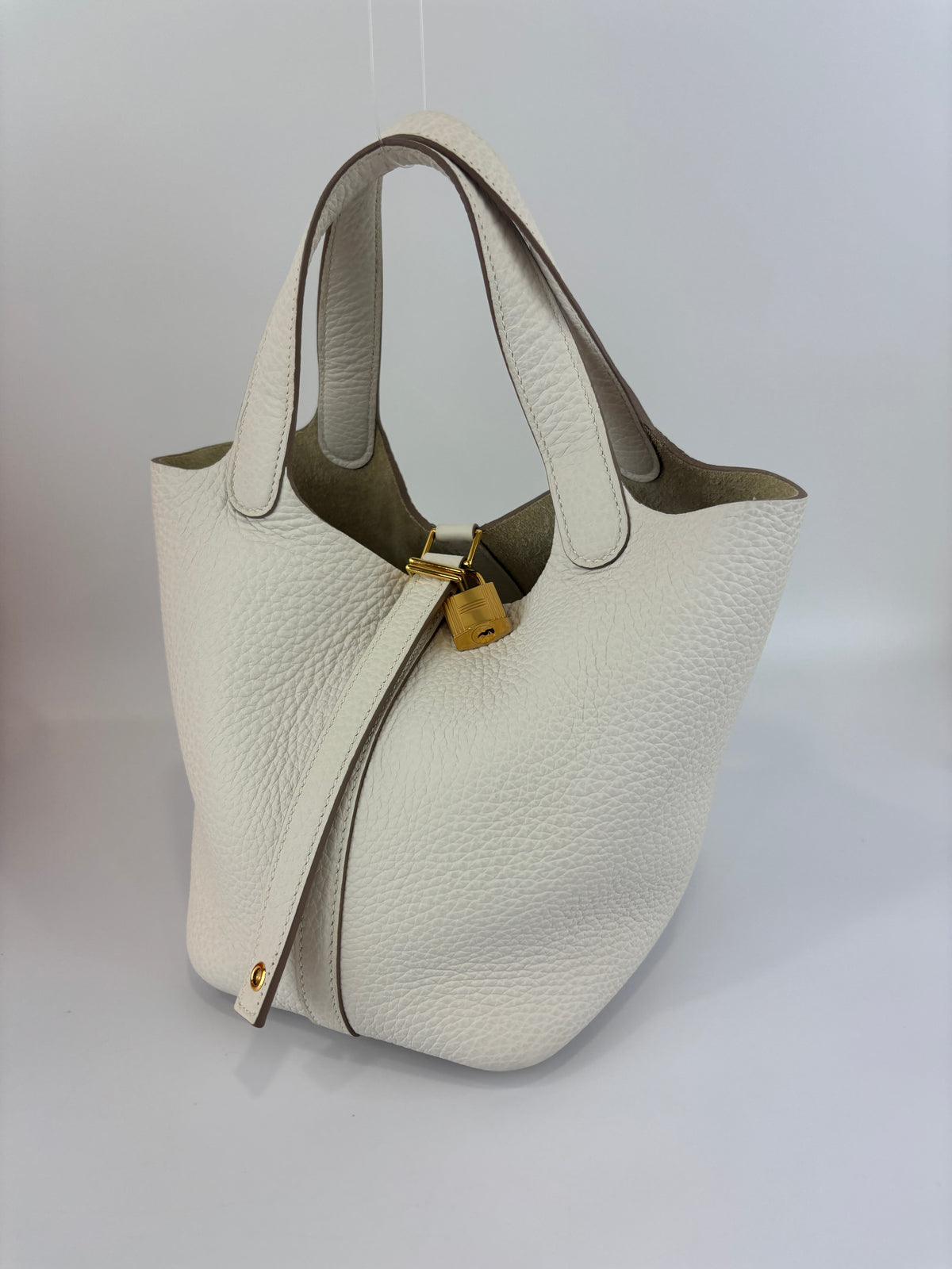 Hermès New White Picotin 18 Clemence Leather Gold Hardware - Glampot