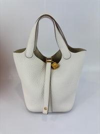 Hermès New White Picotin 18 Clemence Leather Gold Hardware - Glampot