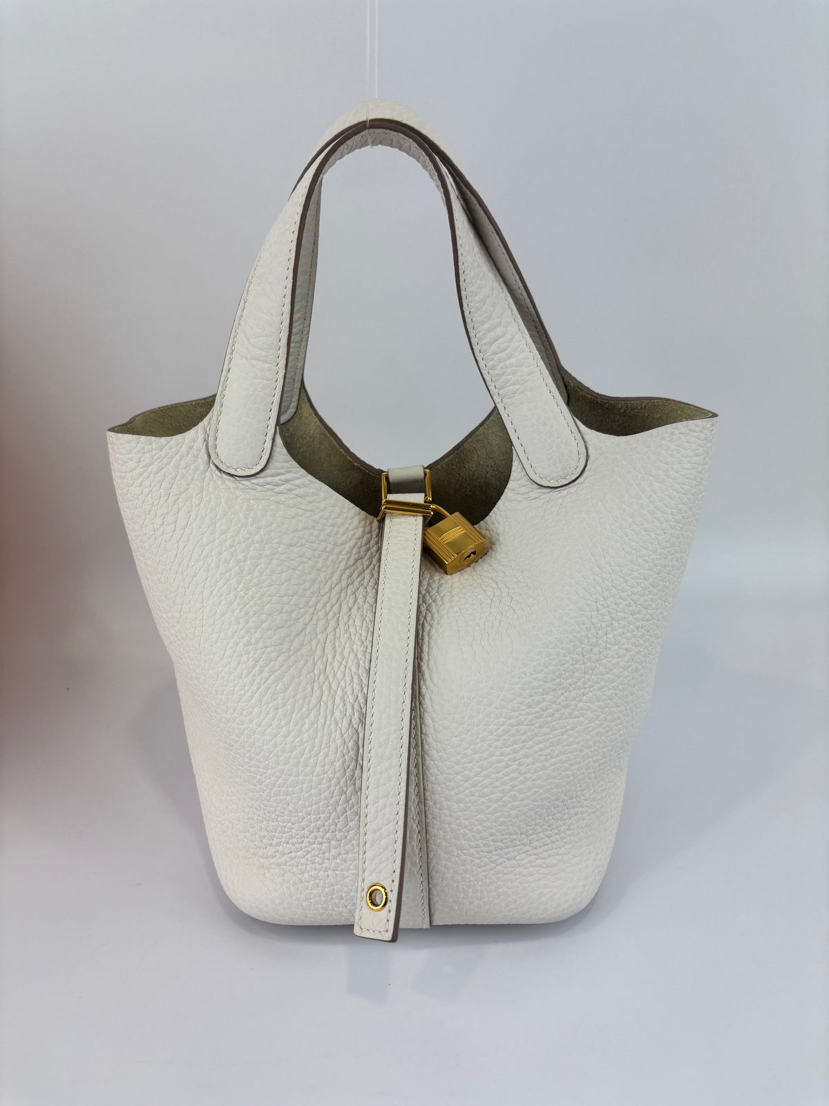 Hermès New White Picotin 18 Clemence Leather Gold Hardware - Glampot