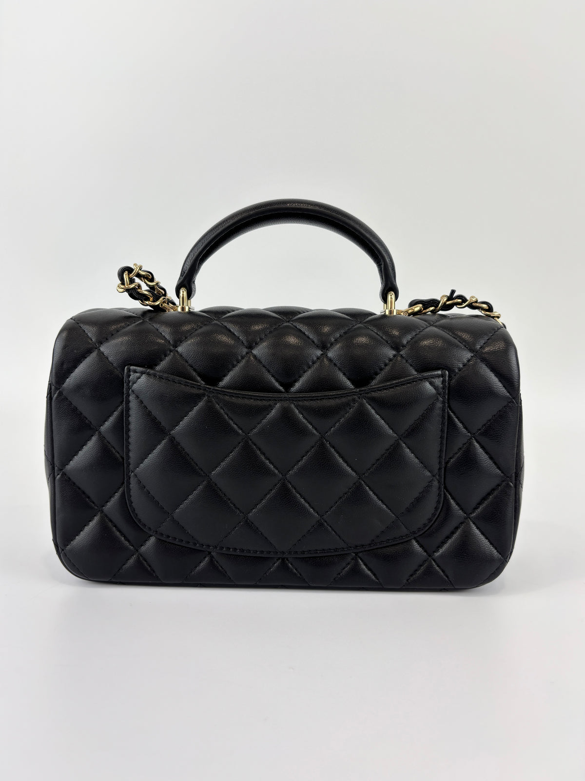 Chanel AS2431 Mini Rectangular Flap Bag with Top Handle in Black Lambskin LGHW - Glampot