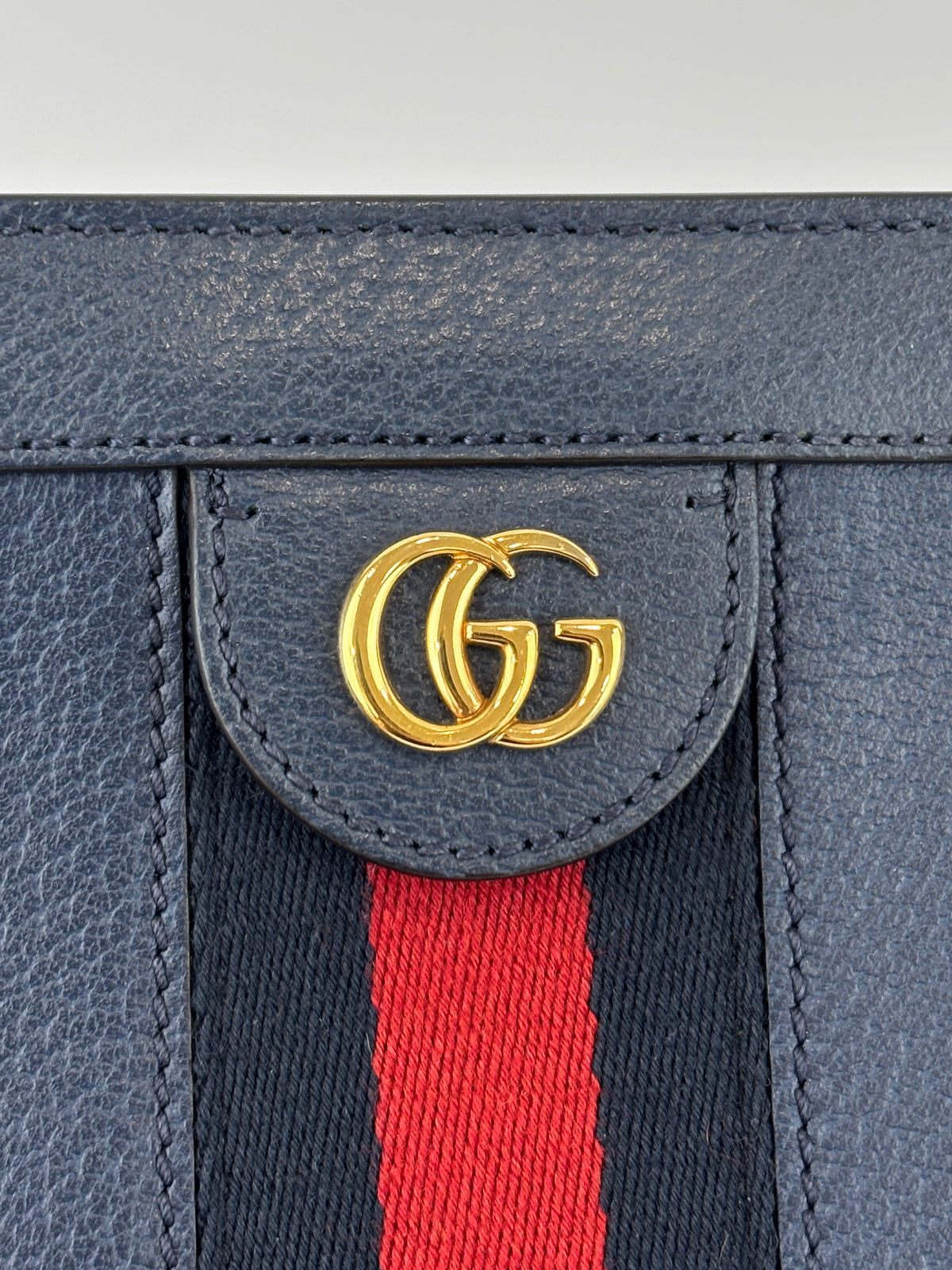 Gucci Ophidia Small Chain GG Web Shoulder Bag in Navy Calfskin - Glampot