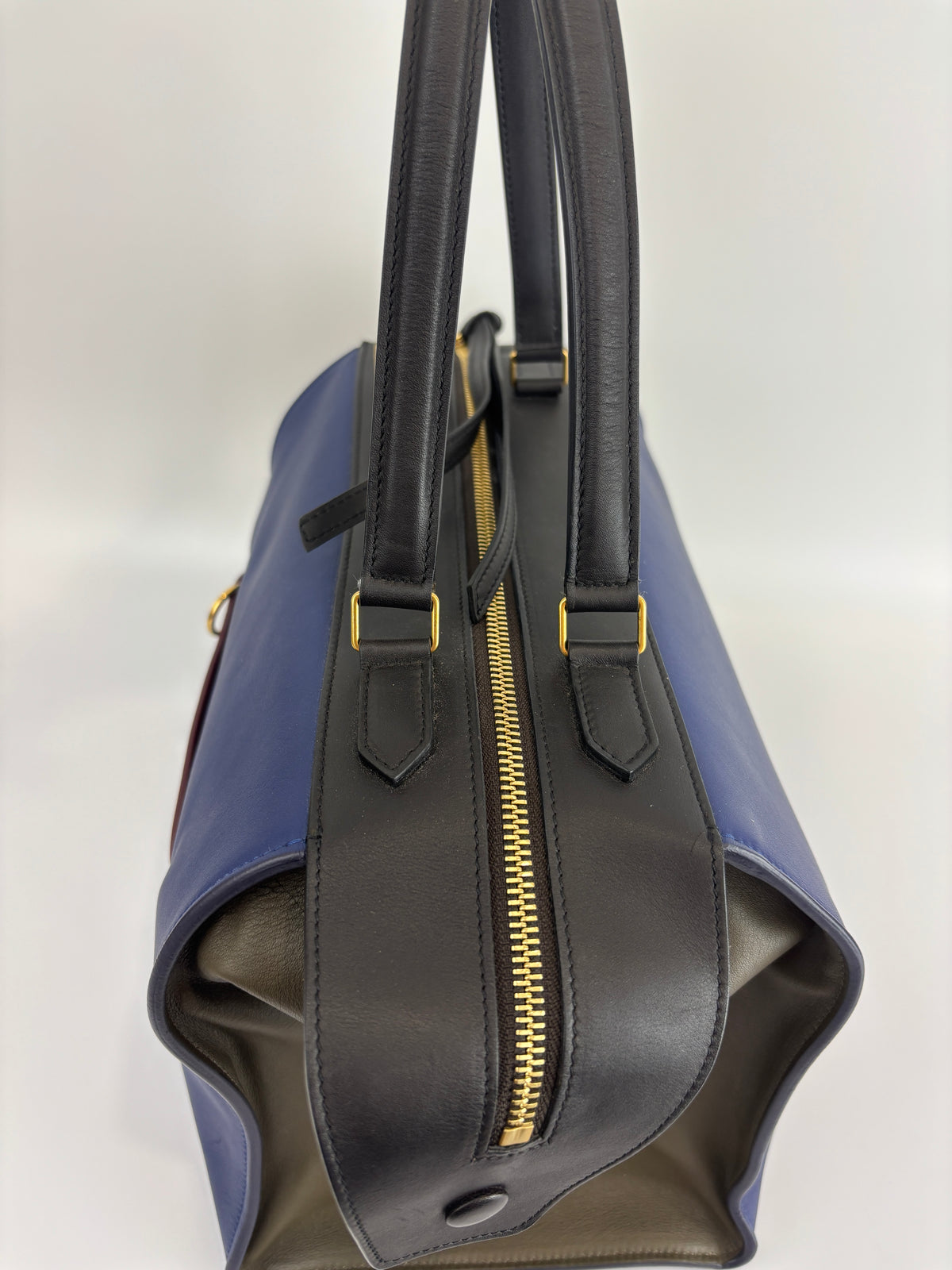 Small Smooth Blue Calfskin Tricolor Ring Bag - Glampot