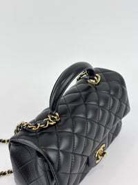 Chanel AS2431 Mini Rectangular Flap Bag with Top Handle in Black Lambskin LGHW - Glampot