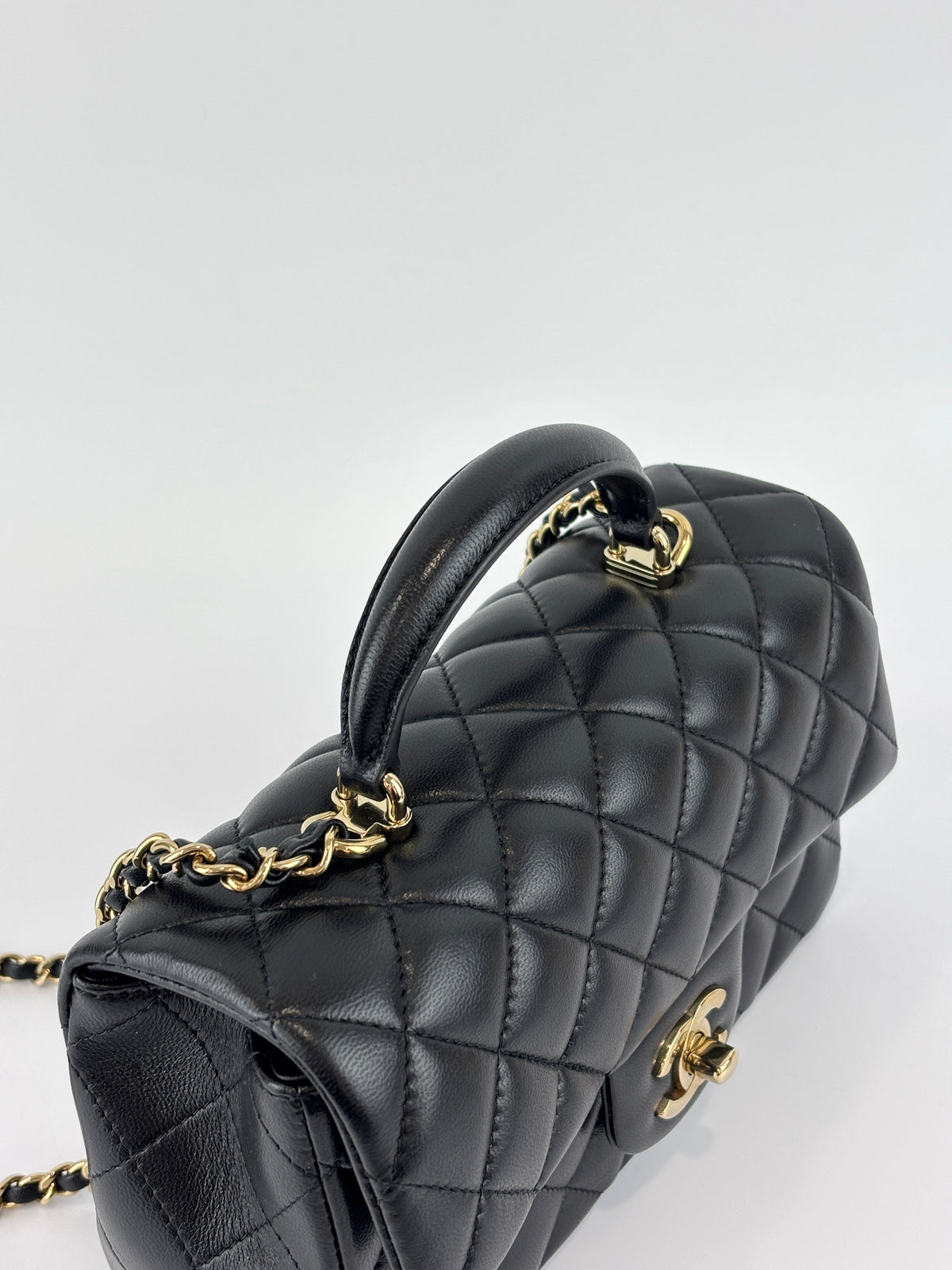 Chanel AS2431 Mini Rectangular Flap Bag with Top Handle in Black Lambskin LGHW - Glampot