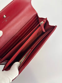 Quilted Long Flap Wallet Red Lambskin SHW - Glampot
