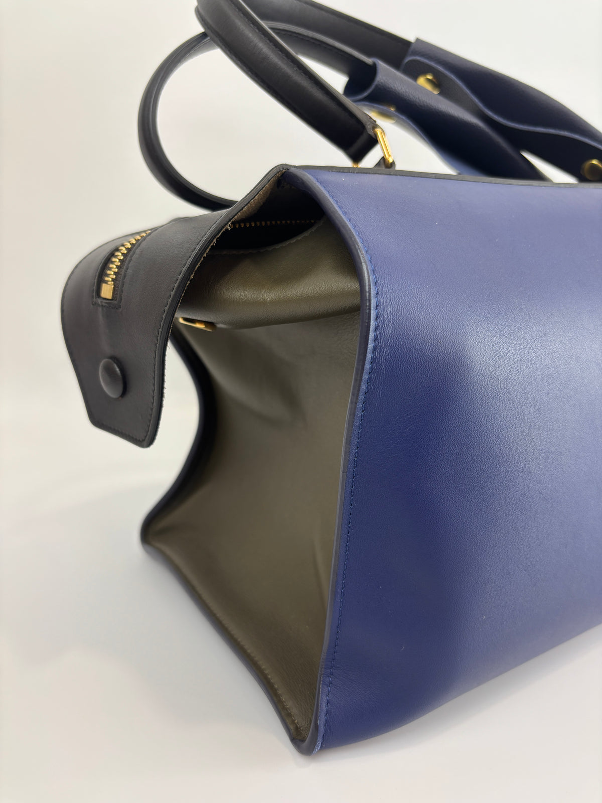 Small Smooth Blue Calfskin Tricolor Ring Bag - Glampot