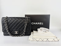Maxi Classic Double Flap Bag Black Caviar Leather SHW - Glampot