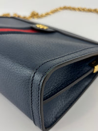 Gucci Ophidia Small Chain GG Web Shoulder Bag in Navy Calfskin - Glampot